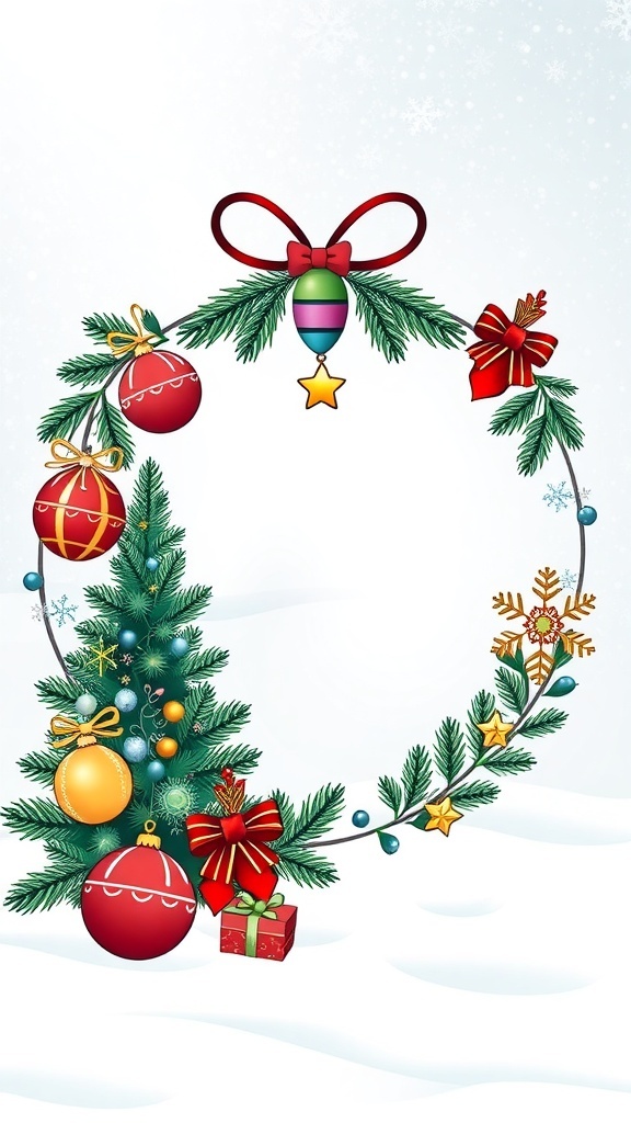 A Christmas-themed profile picture outline with ornaments and snowflakes on a winter background.